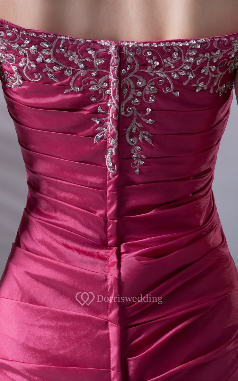 Caped-Sleeve Pick-Up A-Line Taffeta Gown With Embroideries view 6