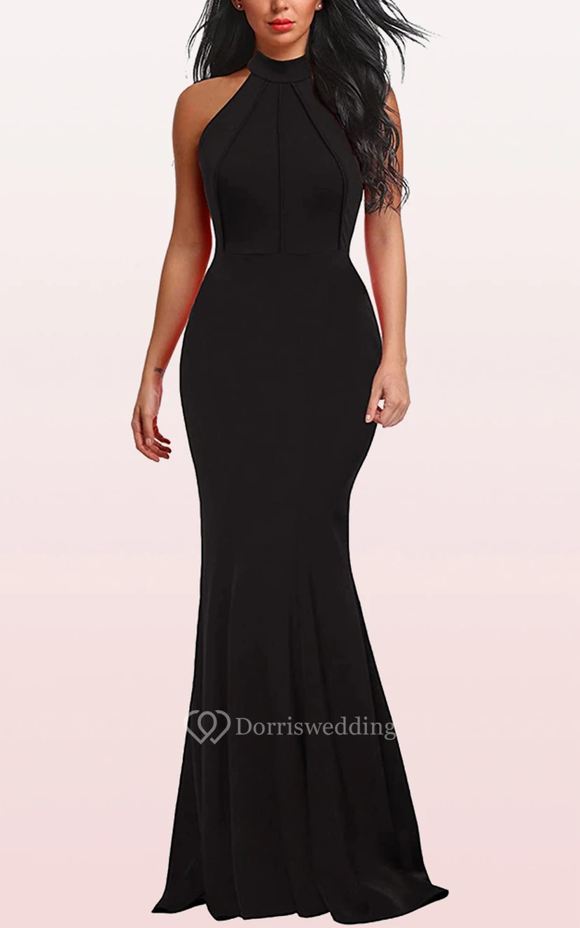 Modern Jersey Halter A Line Sleeveless Formal Evening Dress With Ruffles view 4