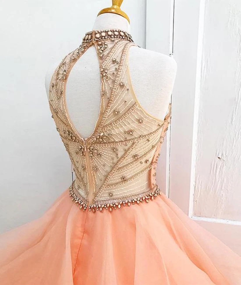 Ball Gown Organza High Neck Sleeveless Keyhole Dress view 3