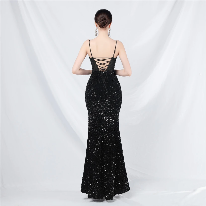 Vestido de noche pesado, estilo palacio, chaleco con diseño de espina de pescado, cintura con bordado de diamantes, flores, hombros descubiertos y tirantes. Vestido de alta gama. view 22