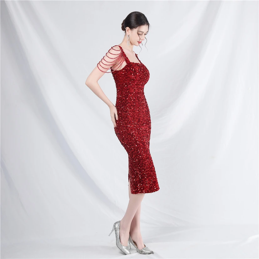 Craft Sequined Velvet Bottom Imitation Handmade Fantasy Sequin Evening Dress Daily Mini Dress view 34