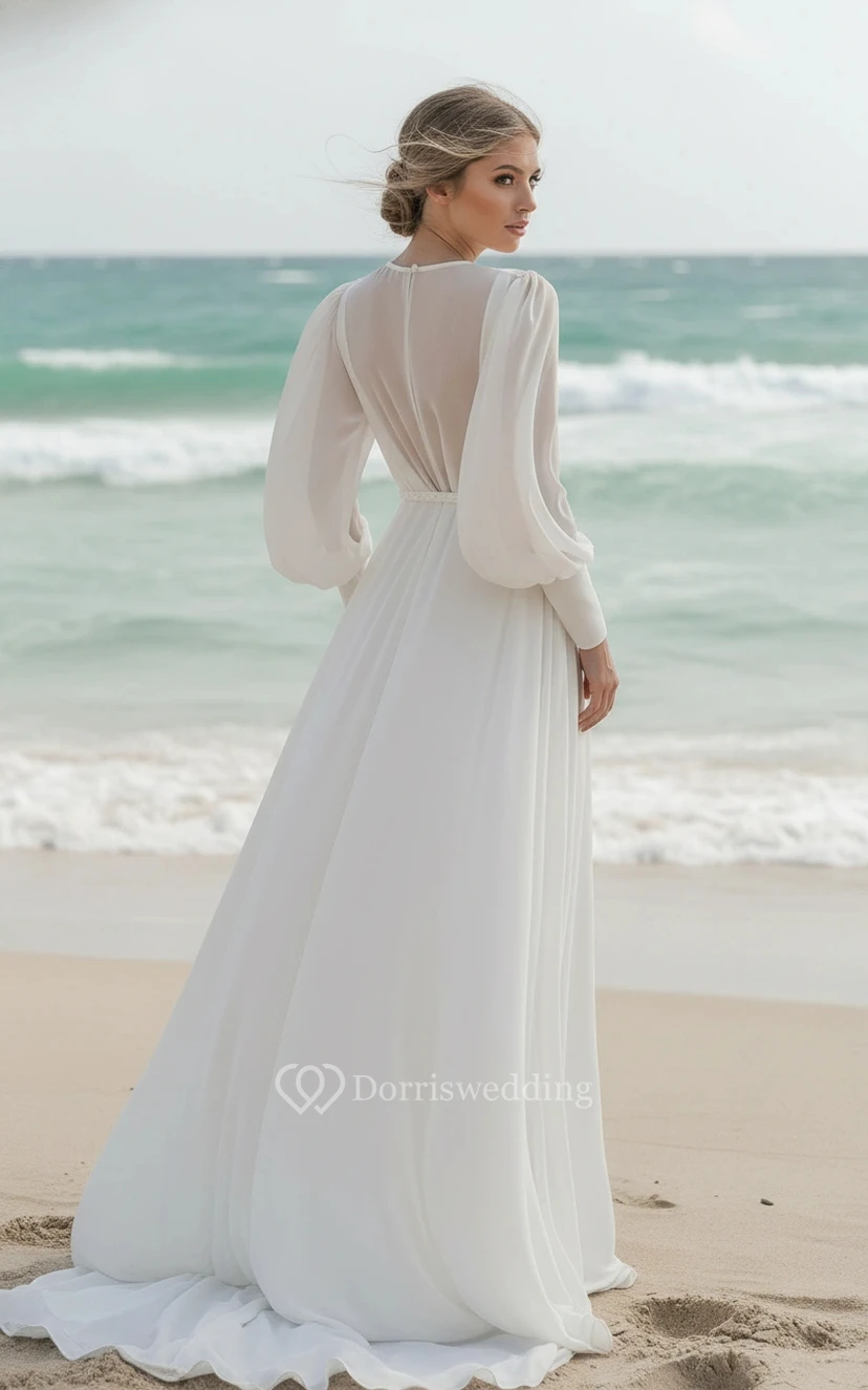 Modest Flowy Long Sleeve Bridal Wear view 3