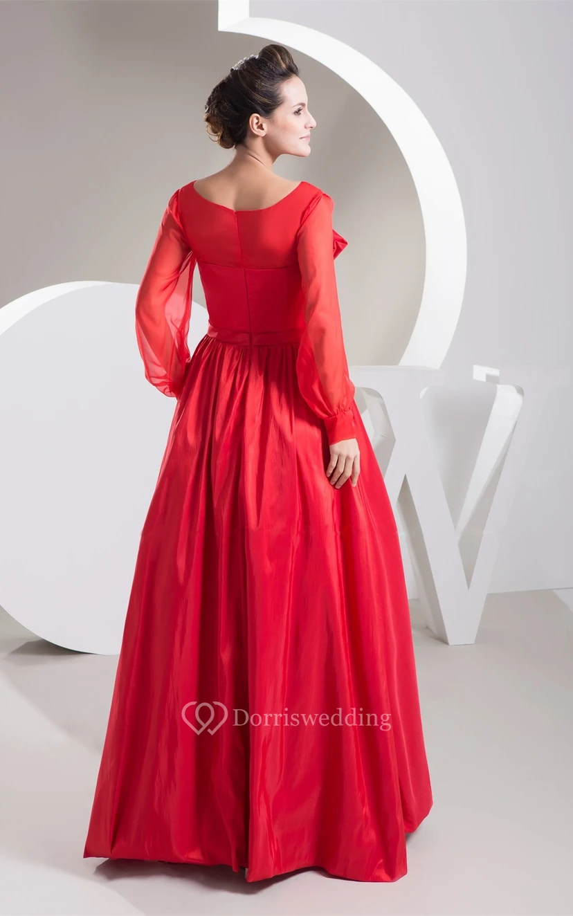 Long-Sleeve A-Line Maxi Pleats and Gown With Bow view 7
