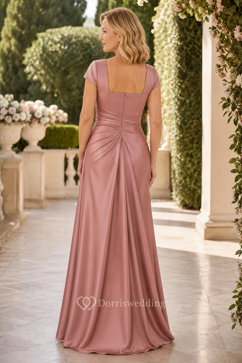 Dusty Rose Satin Square Neck A-Line Mother Dress view 2