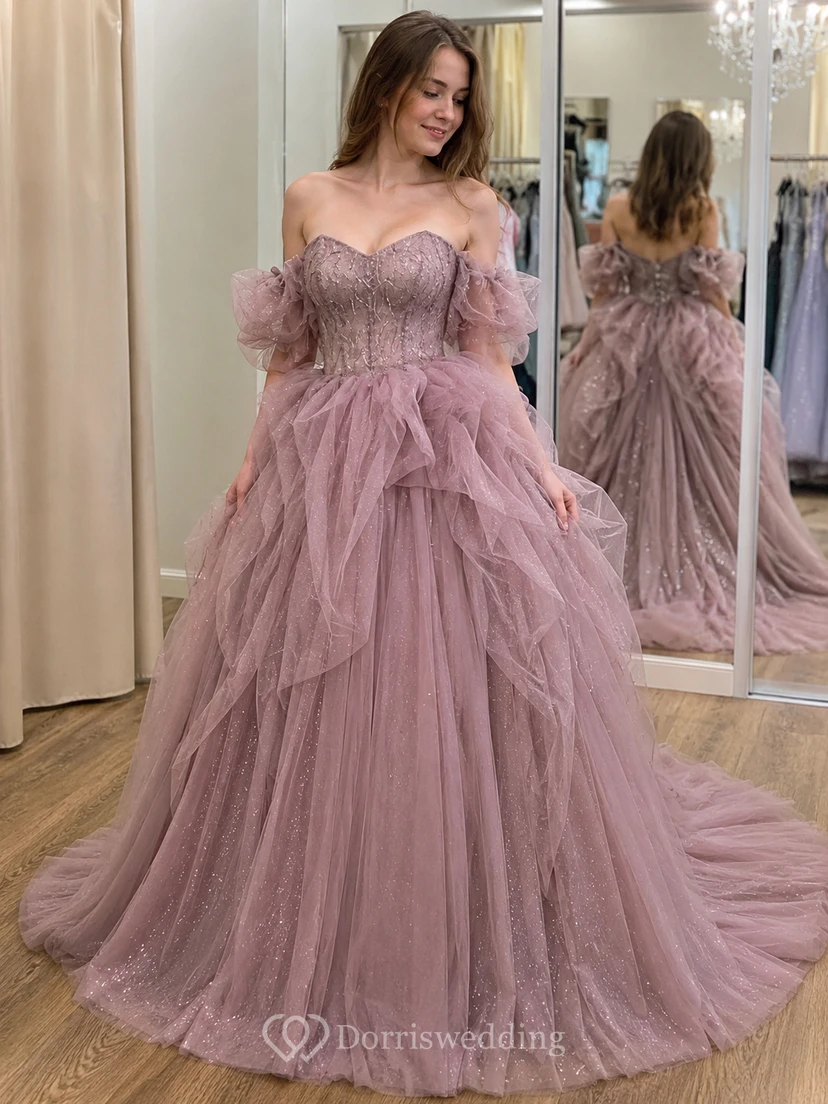Robe de bal bleu clair à manches volantées view 8