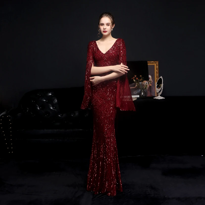 Robe de soirée élégante à sequins, longue, cintrée et sirène, idéale pour les réceptions et les célébrités. view 28