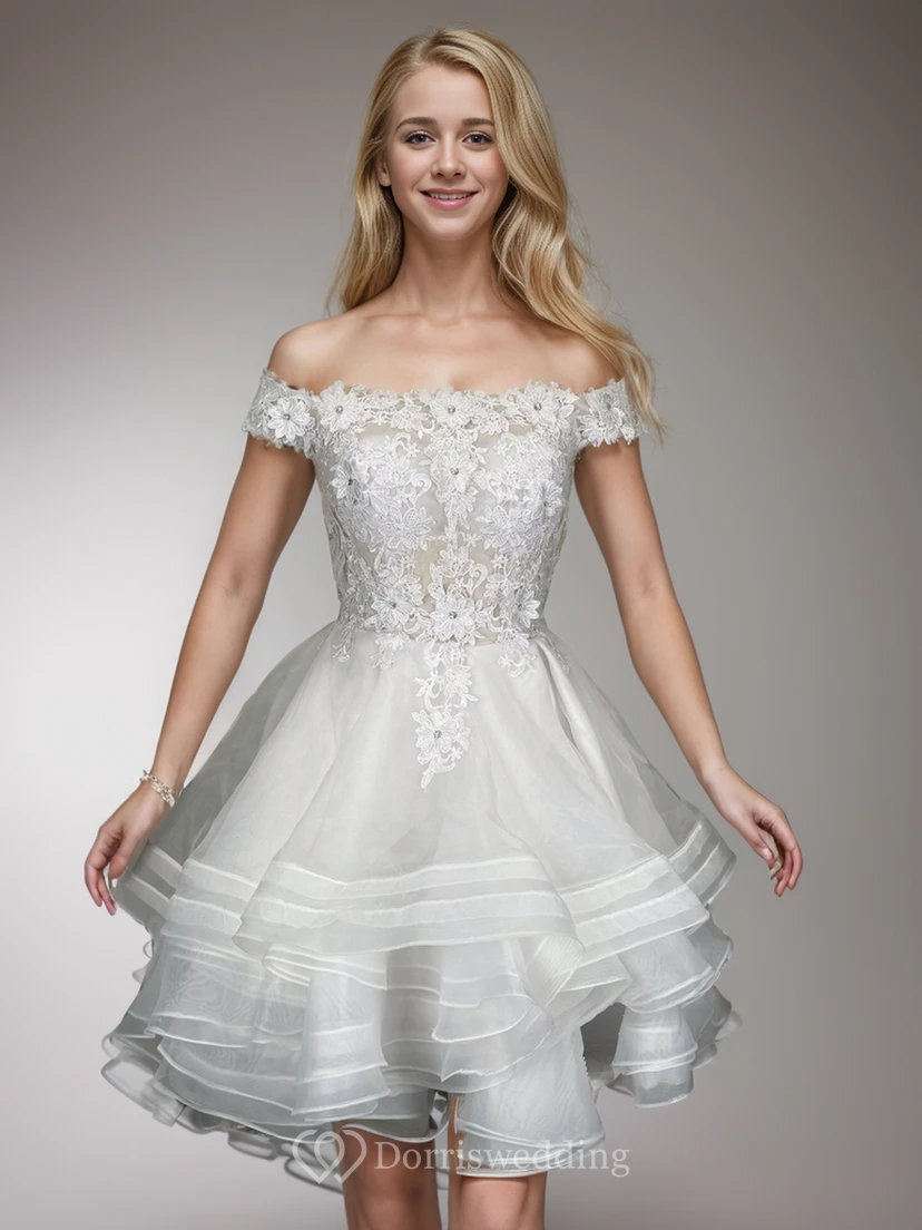 White Short A-line Empire Ruffled Layered Dress with Lace Top video preview