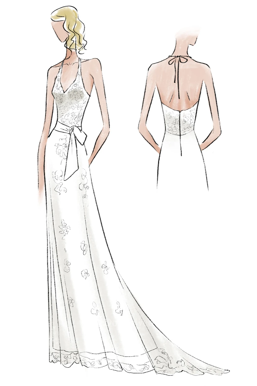 Robes de mariée fourreau sans manches à dos nu et traîne courte en dentelle view 3