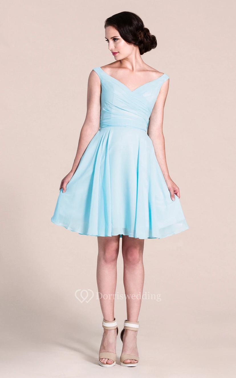 V-neck A-line Short Dress With Bow Tie
