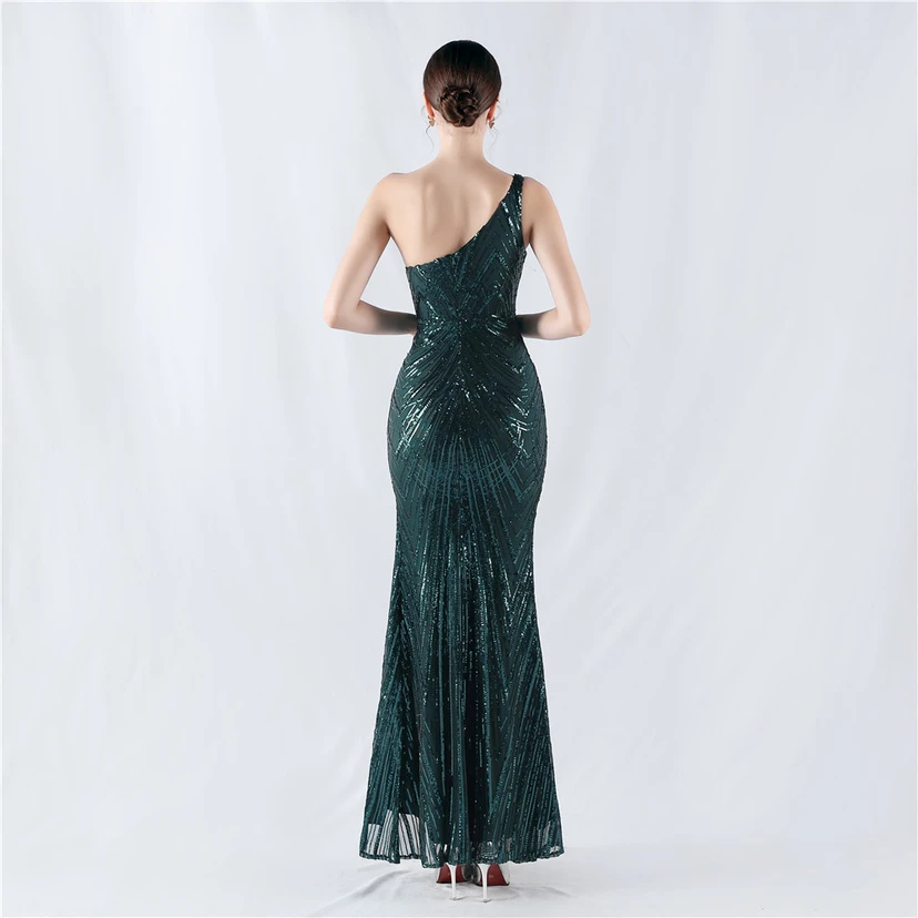 Vestido de noche asimétrico con escote alto y escote alto, adornado con cuentas florales y flores. view 22