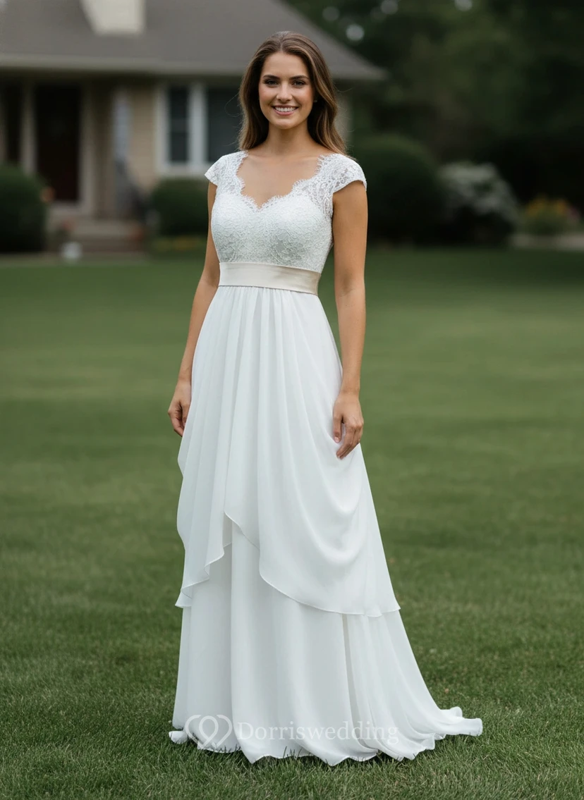 Robe classique en mousseline avec taille en satin