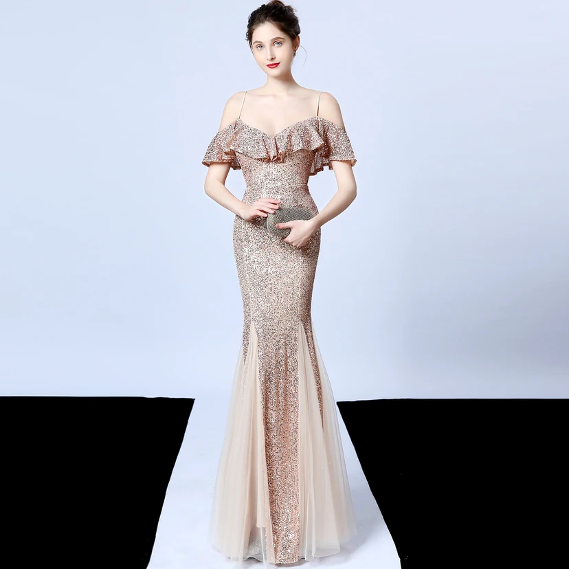 Robe de soirée élégante à franges et sequins en fil de polyester, style sirène, idéale pour un banquet ou une occasion spéciale automne. view 24