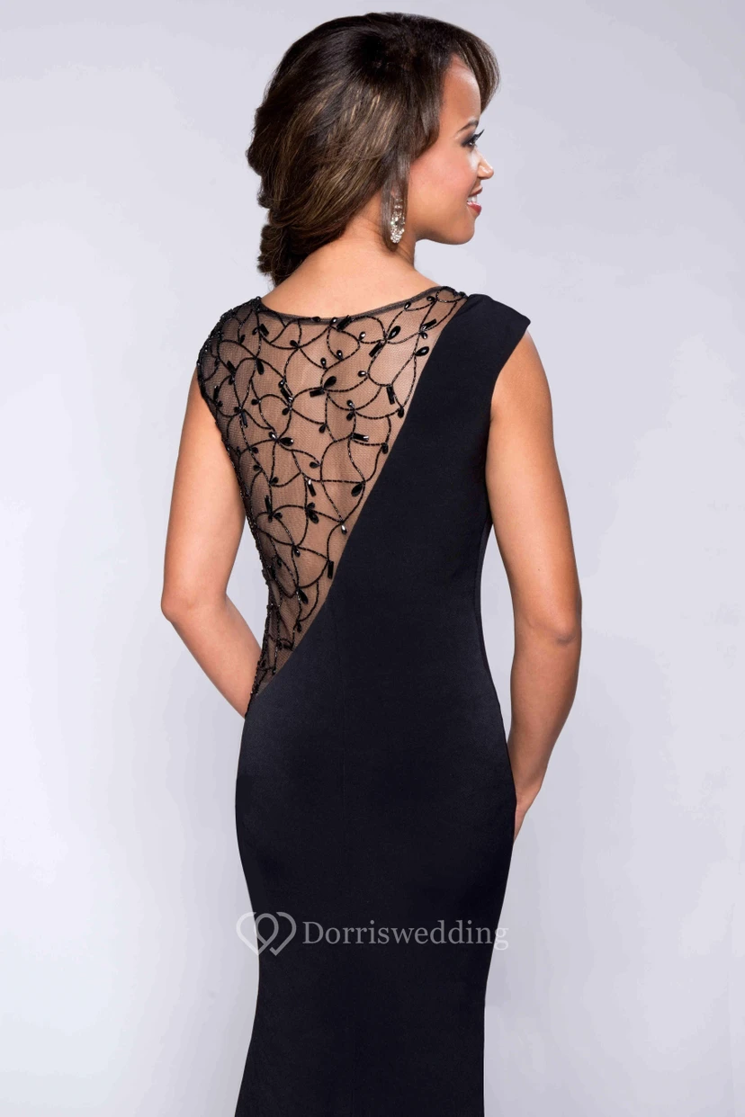 Sheath Cap Sleeve Jersey Prom Dress With Illusion Style view 3