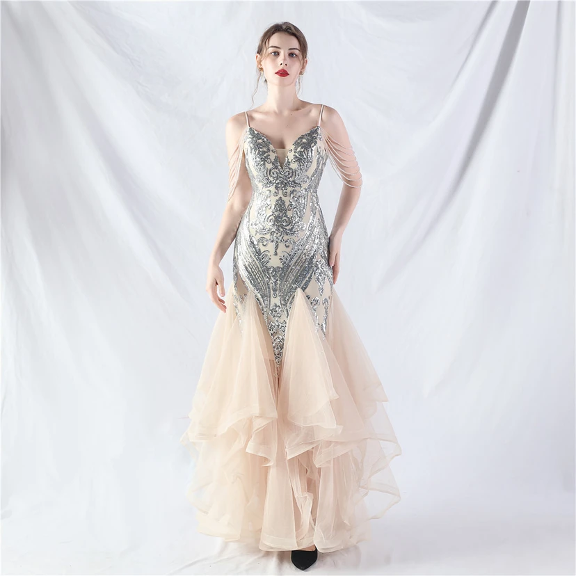 Handgefertigte Perlen, festes Netz, Positionierungsblumenperlen, Spleißnetz, heißes Tanz-Feier-Performance-Kleid view 51