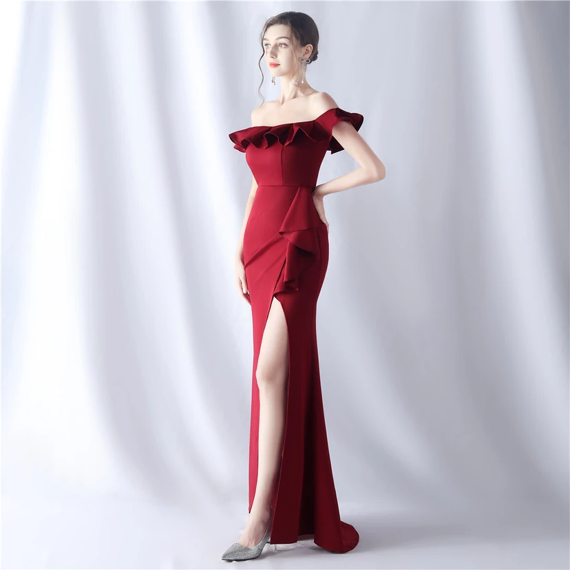 Exhibition Etiquette Bridesmaid Satin Sling Tube Top Evening Dress view 21