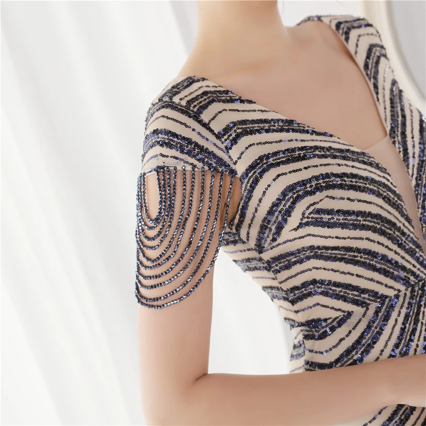 Paillettenbesetztes, handwerklich perfekt gefertigtes, perlenbesetztes Party-Abendkleid – sexy langes Kleid für die Braut view 36