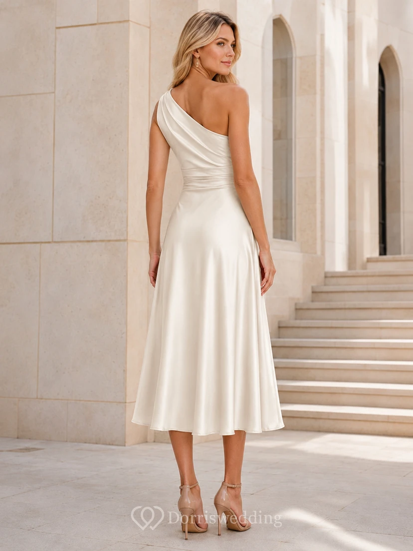 Pearl Asymmetrical Satin Tea Occasion Dress view 2