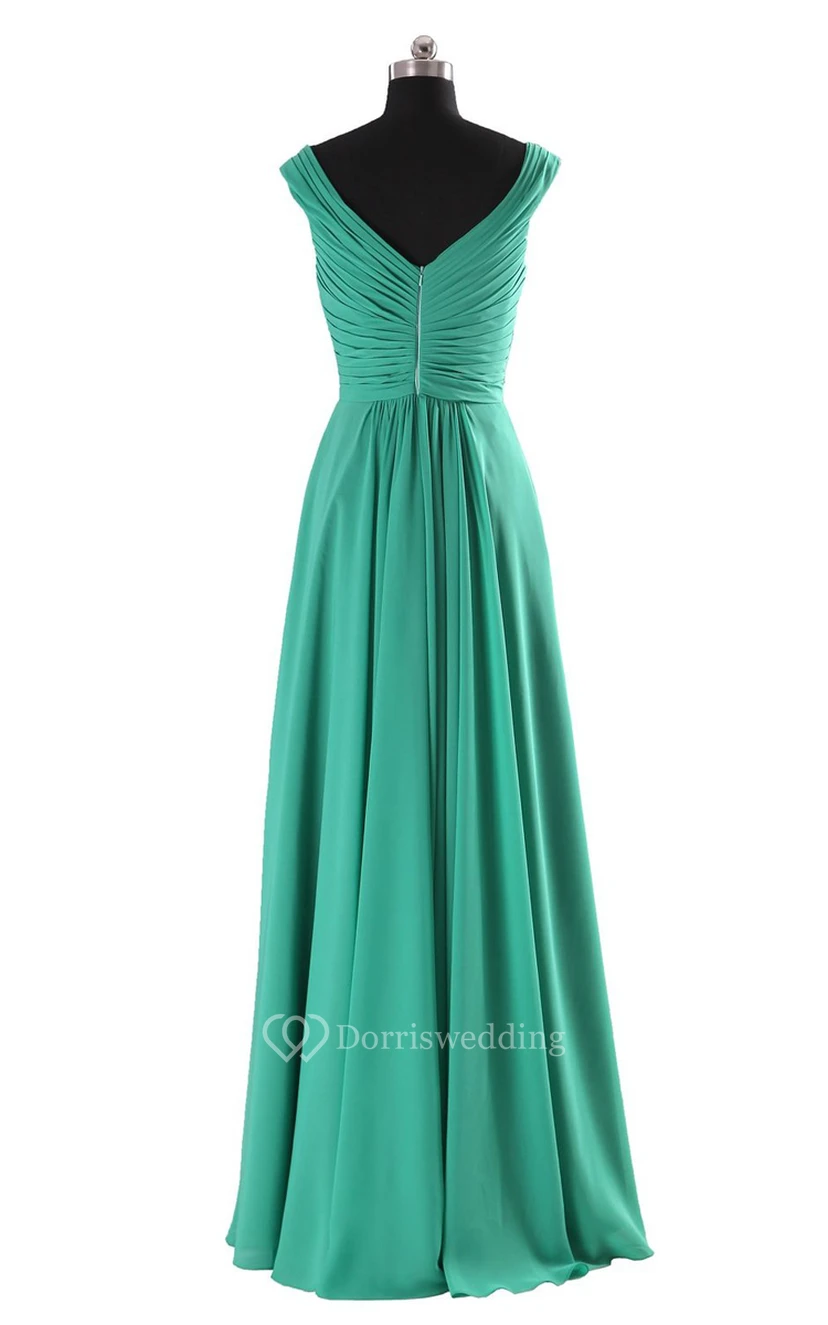 Robe longue plissée à col en V avec fronces et perles view 3