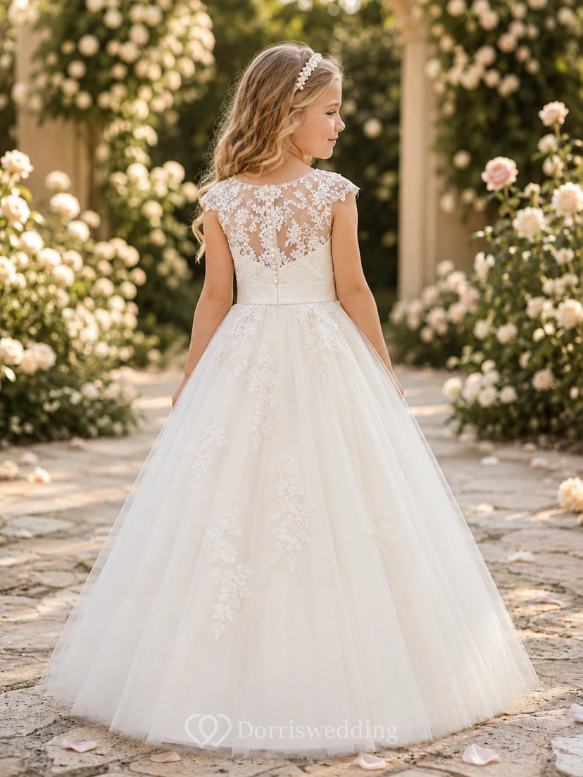 Blumenmädchenkleid mit Spitzenärmeln und Tüllrock view 2