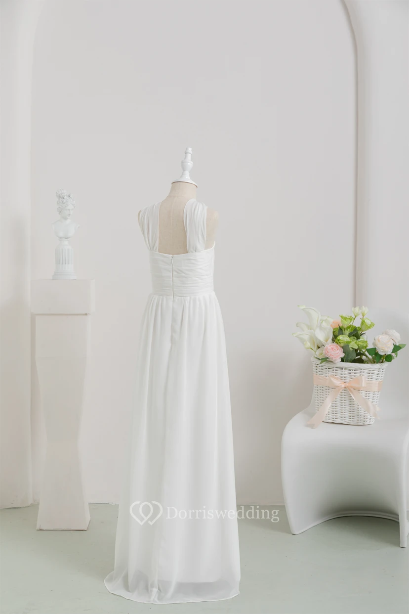 Chiffon Long White Empire Communion Casual Flowergirl Dress view 7
