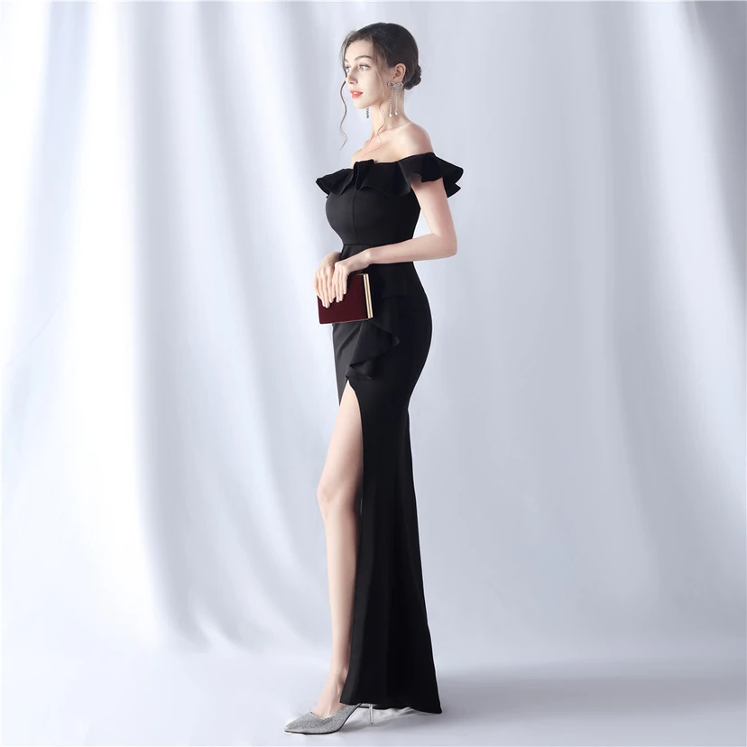 Exhibition Etiquette Bridesmaid Satin Sling Tube Top Evening Dress view 41