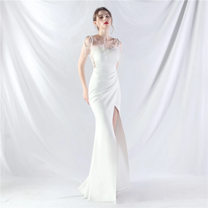 Double-Binding Waist-Shaped Ears Adjustable Satin Evening Dress view 45