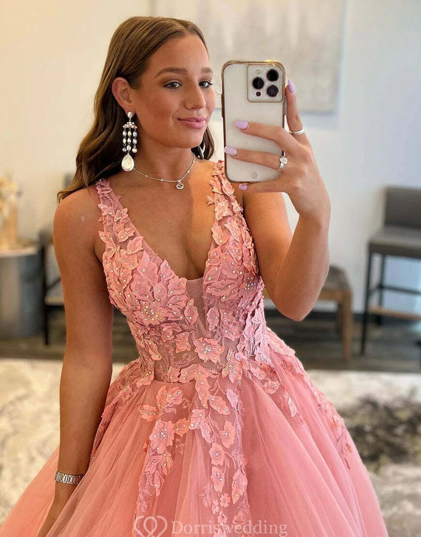 Orange Floral Appliqué Ball Gown view 6