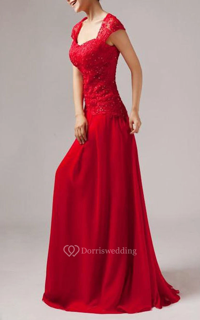 Elegant Short Sleeves A-Line Lace Floor Length Prom Dress view 3