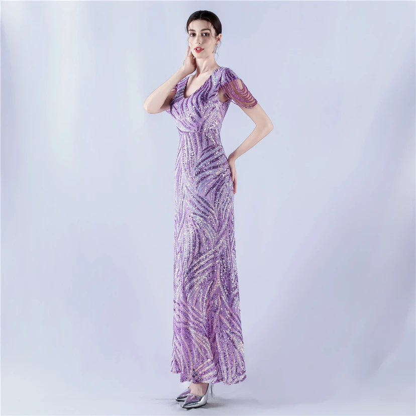 A-Line Big Swing Dress Skirt Encrypted Sequined Craft Beaded Evening Dress view 58