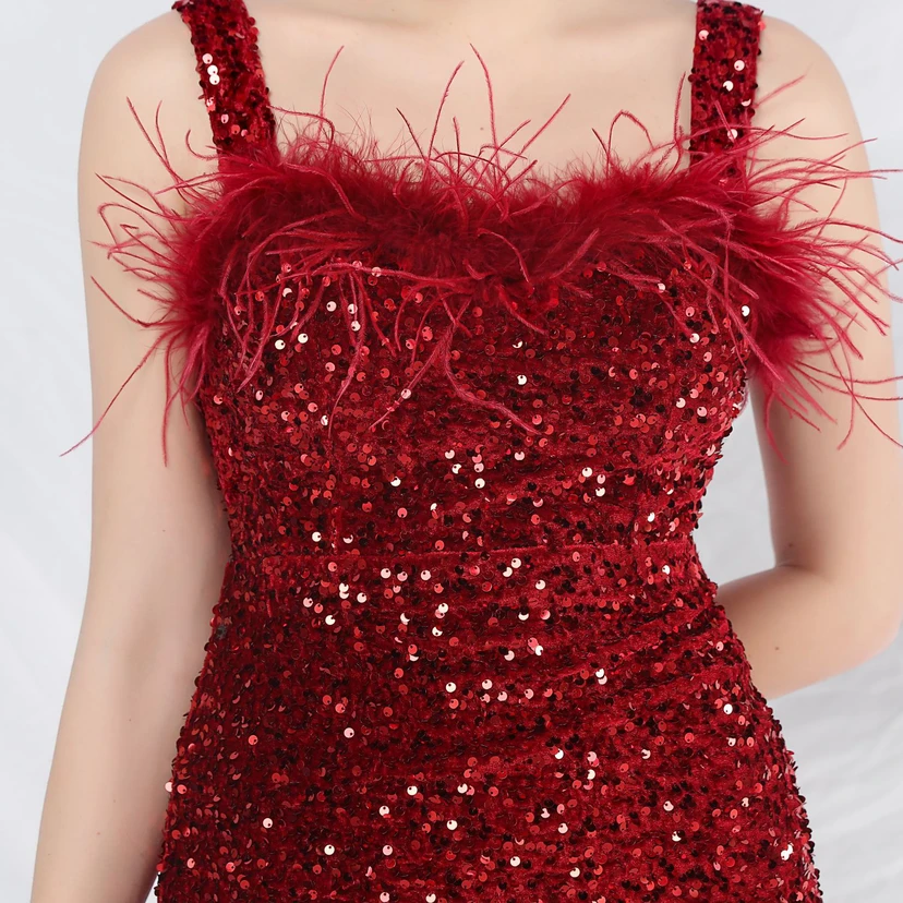 Craft Ostrich Feather Velvet Sequined Evening Dress view 72