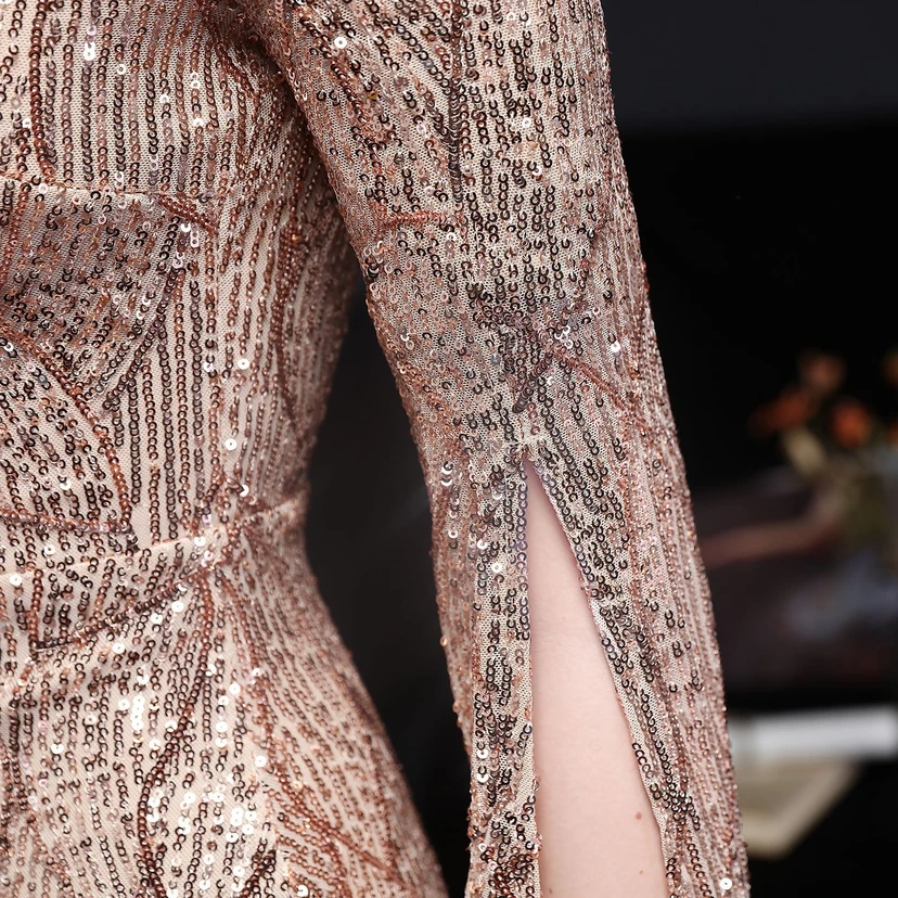 Robe de soirée élégante à sequins, longue, cintrée et sirène, idéale pour les réceptions et les célébrités. view 43