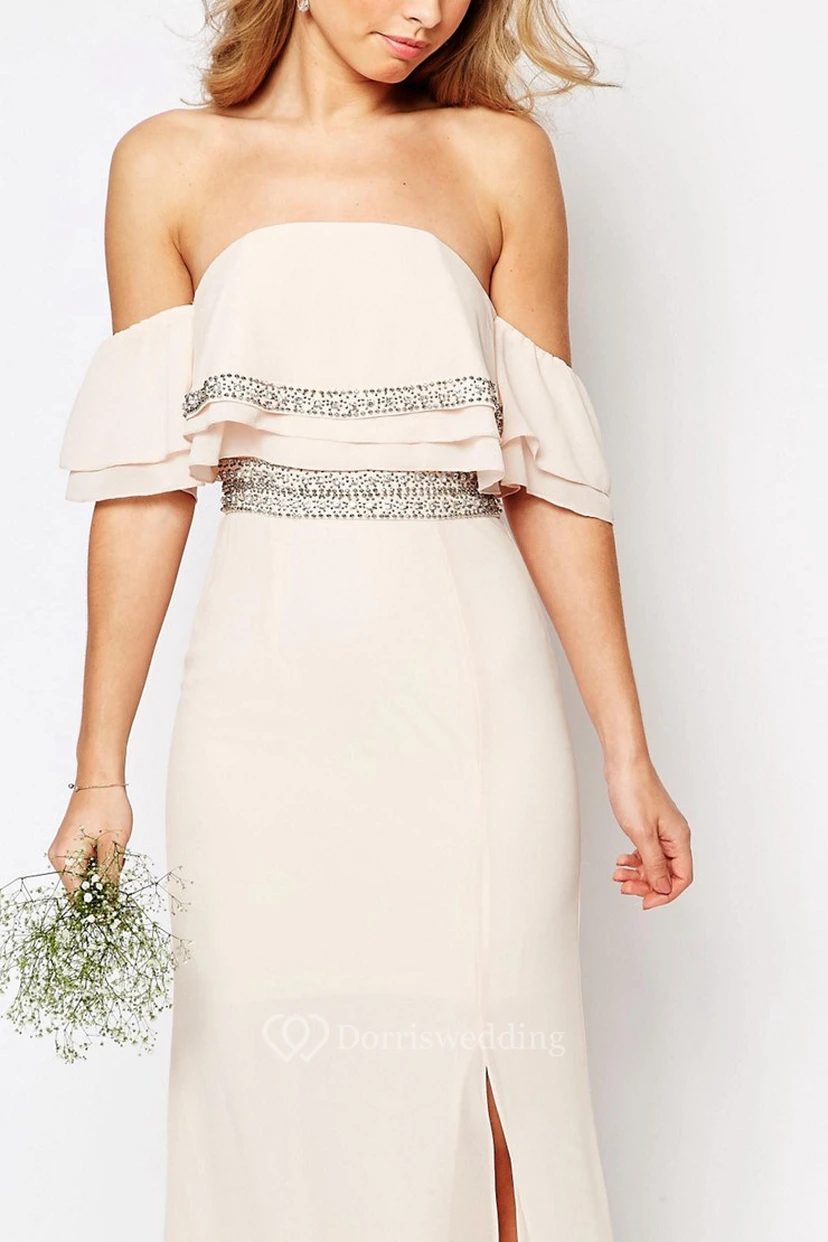 Sheath Ankle-Length Strapless Beaded Chiffon Bridesmaid Dress view 4