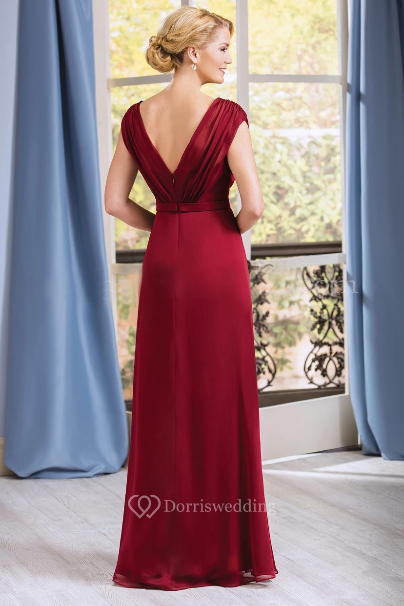 A-Linien-Kleid mit kurzen Ärmeln, V-Ausschnitt, Falten und V-Ausschnitt am Rücken view 2