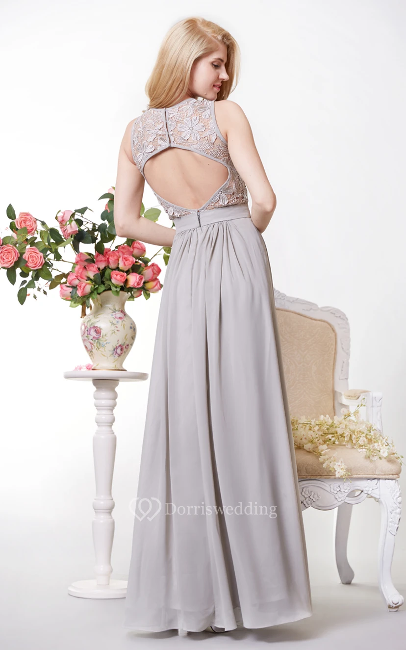 Tank-Stil A-Linien-Chiffonkleid mit Spitzenoberteil view 2