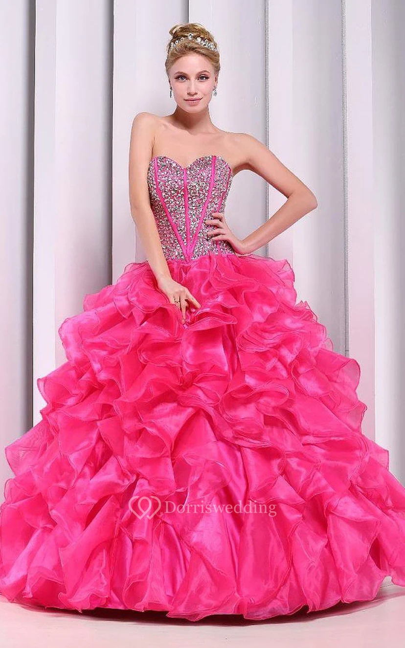 Chic Sweetheart Ball Gown With Ruffles and Beadings view 2