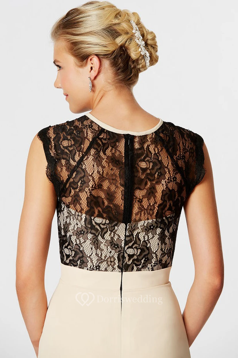 High Neck Lace Sleeveless Chiffon Bridesmaid Dress With Illusion Back view 4