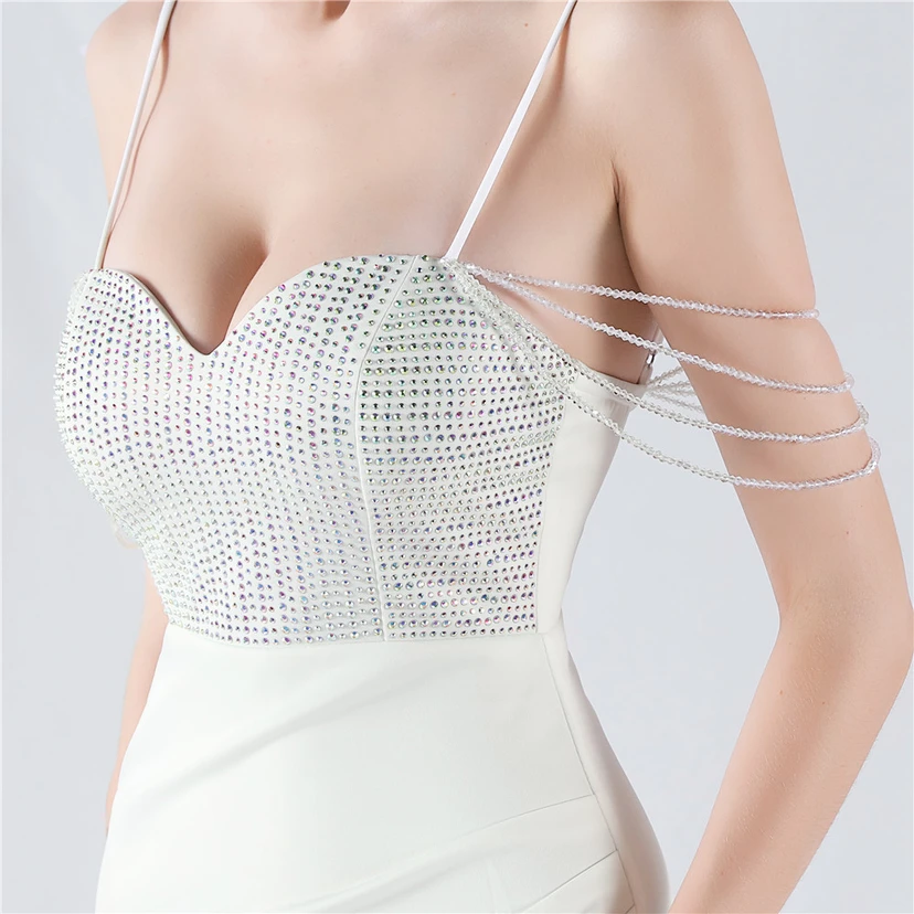 Hot Diamond Beaded High-Slit Satin Sexy Sling Evening Dress view 39