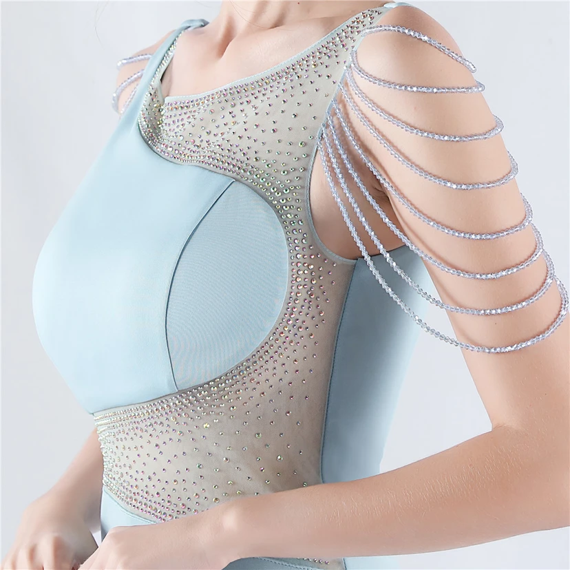 Heavy Hot Diamonds For Transparent Mesh High-Slit Satin Evening Dress Annual Meeting Wedding view 69