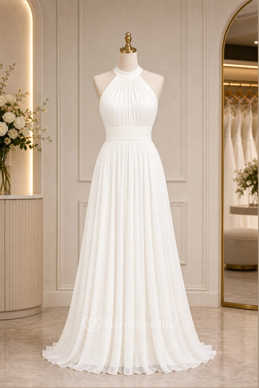 Vestido de novia blanco de corte A con escote halter view 7