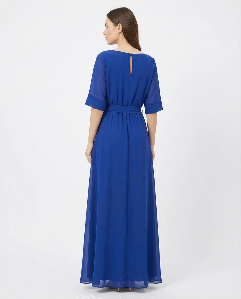 Chiffon-Kleid in A-Linie mit Falten und Schärpe view 2