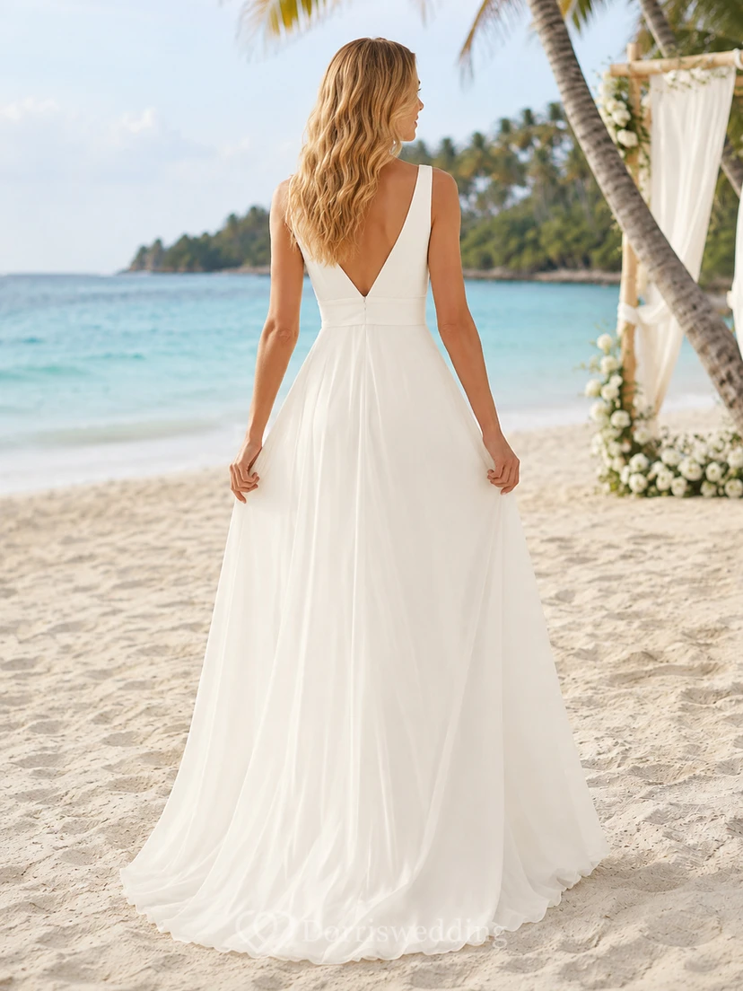 Simple V-Neck Chiffon Tropical Beach Destination Bridal Gown view 2