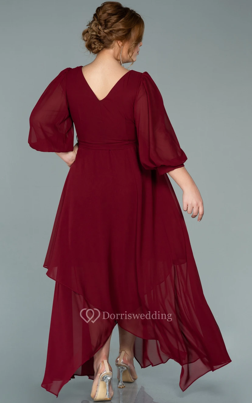 V-neck Half-sleeve Chiffon Empire Petal A-line Formal Plus Size Dress view 10