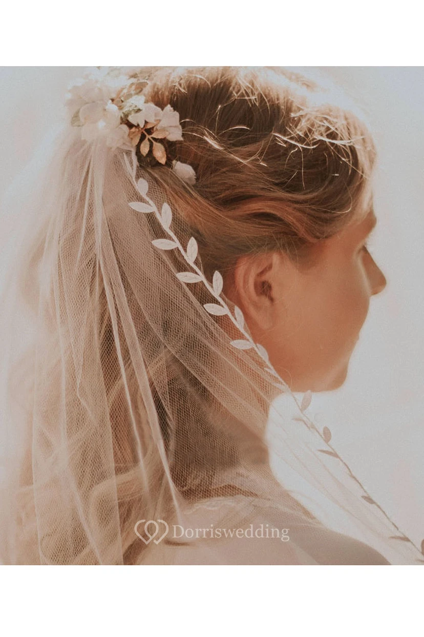 Fairy Long Tulle Wedding Veil with Lace Edge view 2