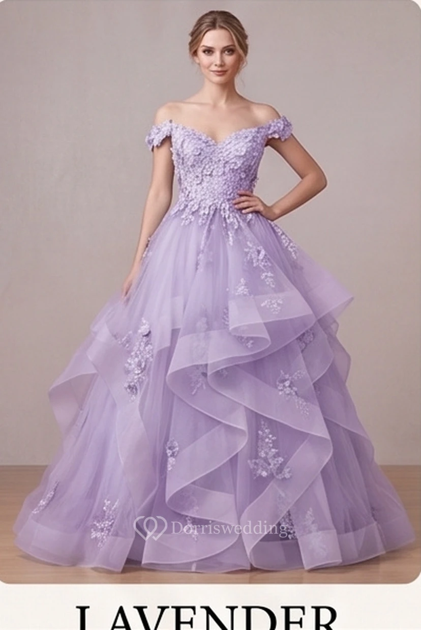 Robe de bal brodée bleu clair à épaules dénudées view 8