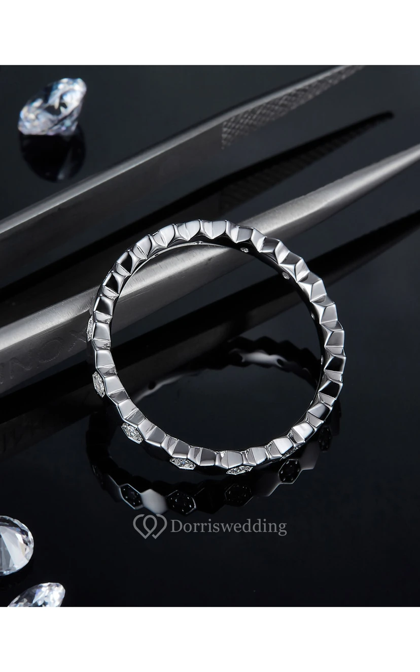 Honeycomb Moissanite Siver 925 Stackable Rings view 4
