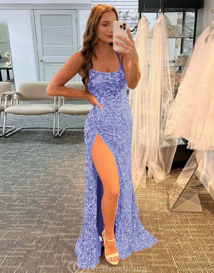 Spaghetti Sexy Front Split Sequin Sheath Floor-length Dress view 25