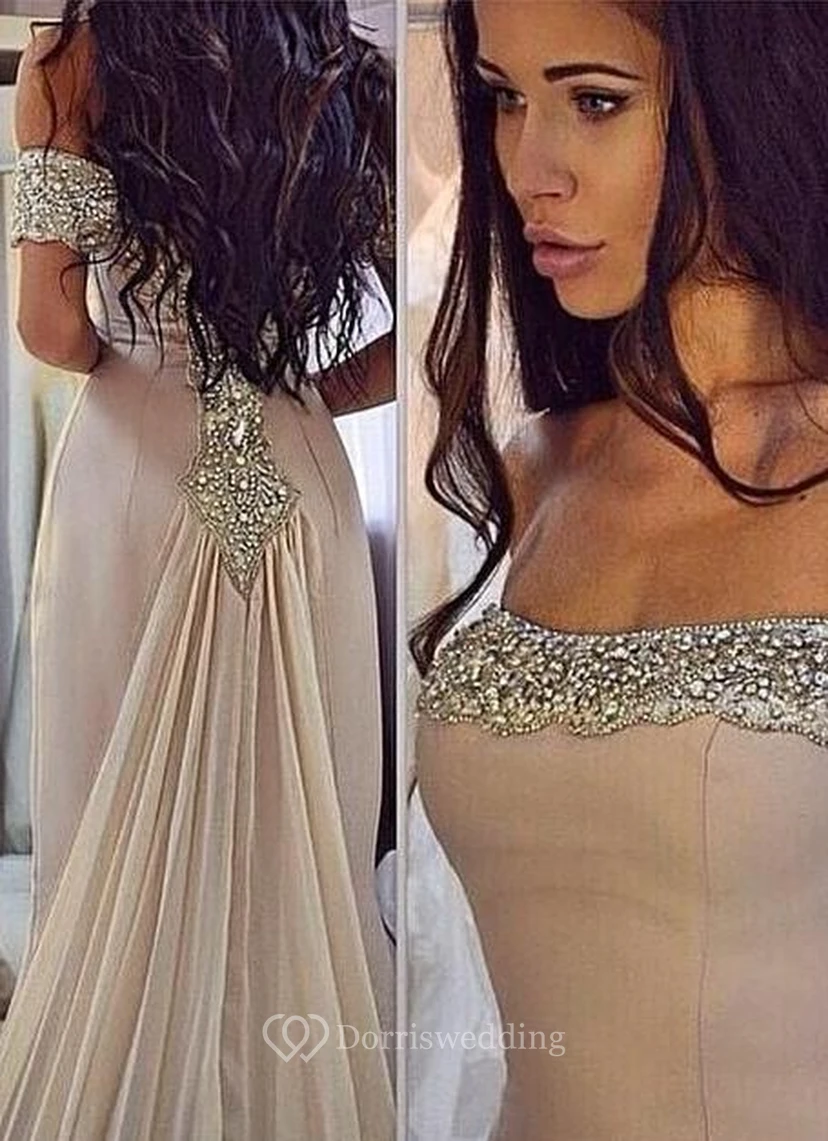 Modern Crystals Mermaid Prom Dress Off-the-shoulder Floor-length