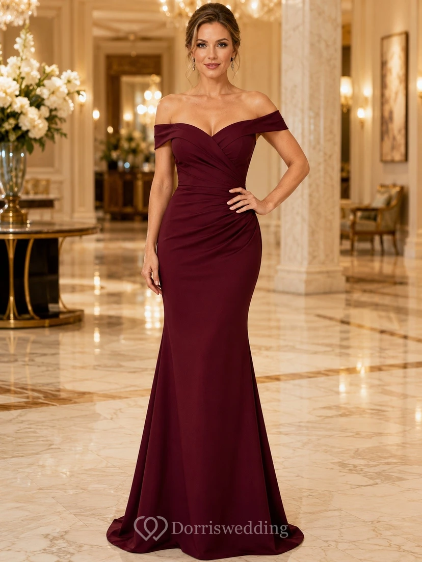 Elegant Off Shoulder Mermaid Ruching Floor Length Formal Evening Gown