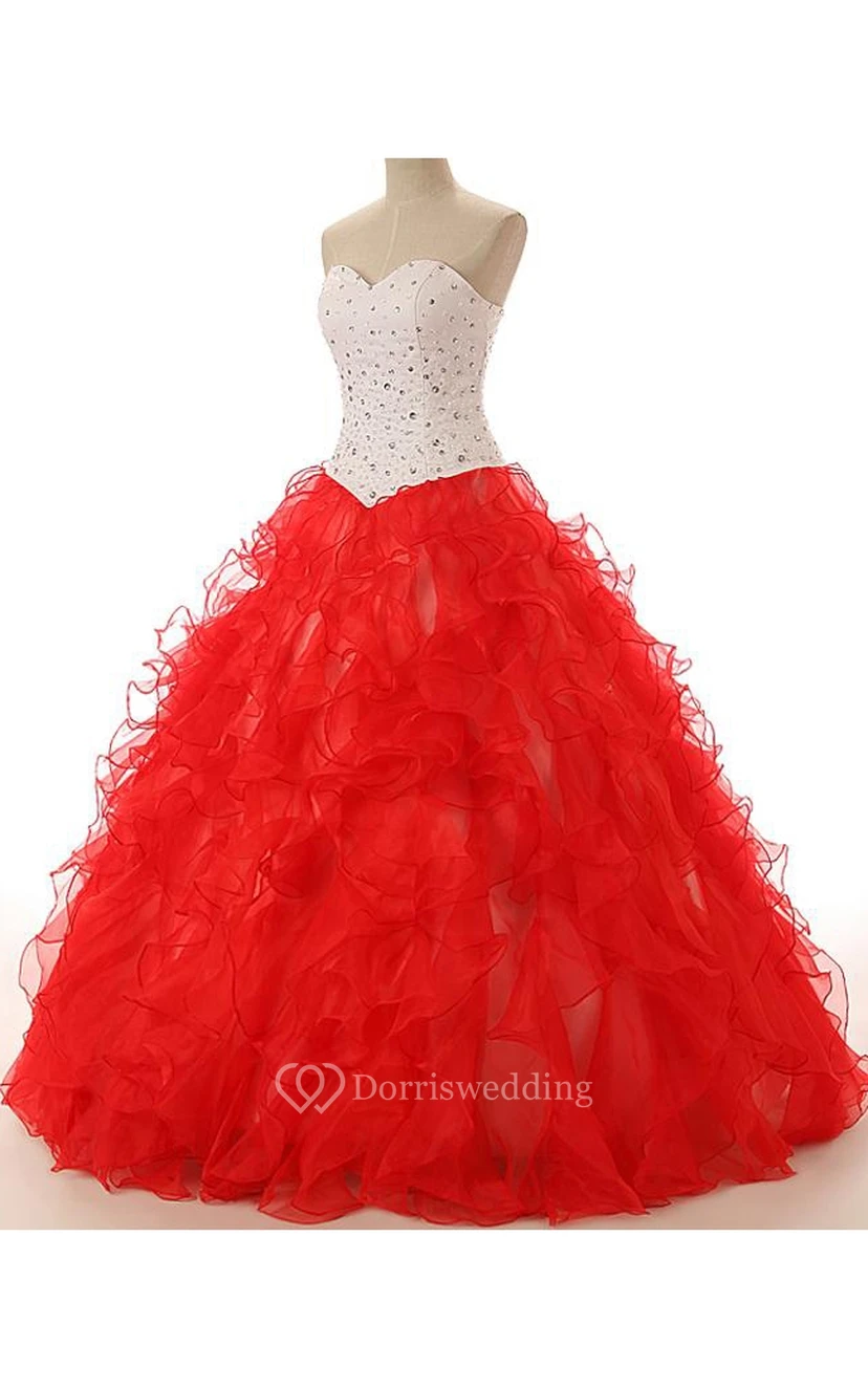 Ball Gown Long Sweetheart Beading Lace-Up Back Lace Sequins Organza Satin Dress view 2