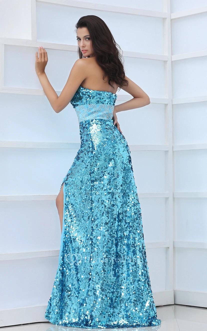 Sweetheart Sequin Sheath Gown With Front Split view 6